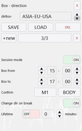 DIRECTION menu: box config в Lazy Trader