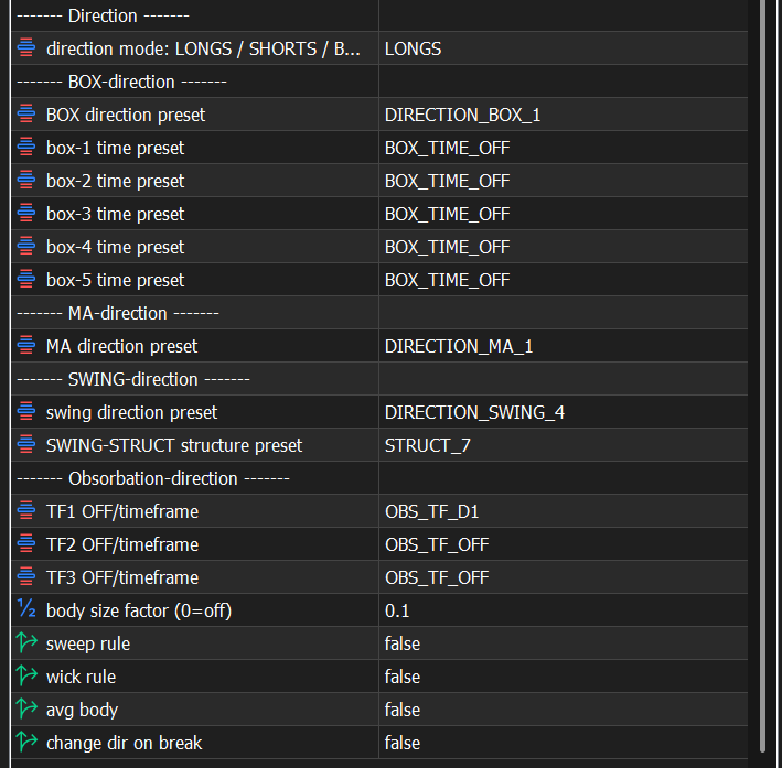 Direction inputs in Strategy Tester for Lazy Trader optimization