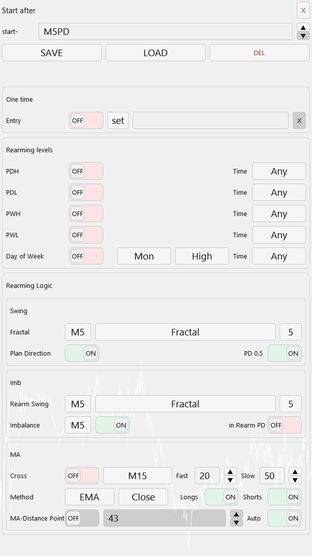 Меню START AFTER в Lazy Trader