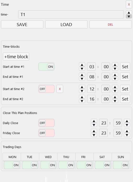 Меню TIME в Lazy Trader