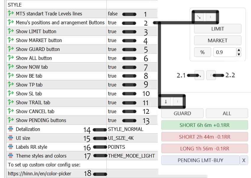Interface layout and visibility toggles