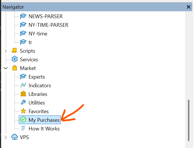 Раздел My Purchases в MetaTrader 5